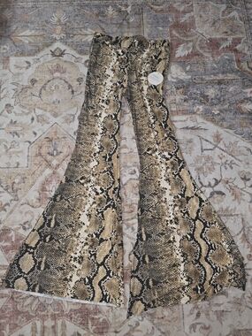 Hummingbird Snake-Print Flared Pants